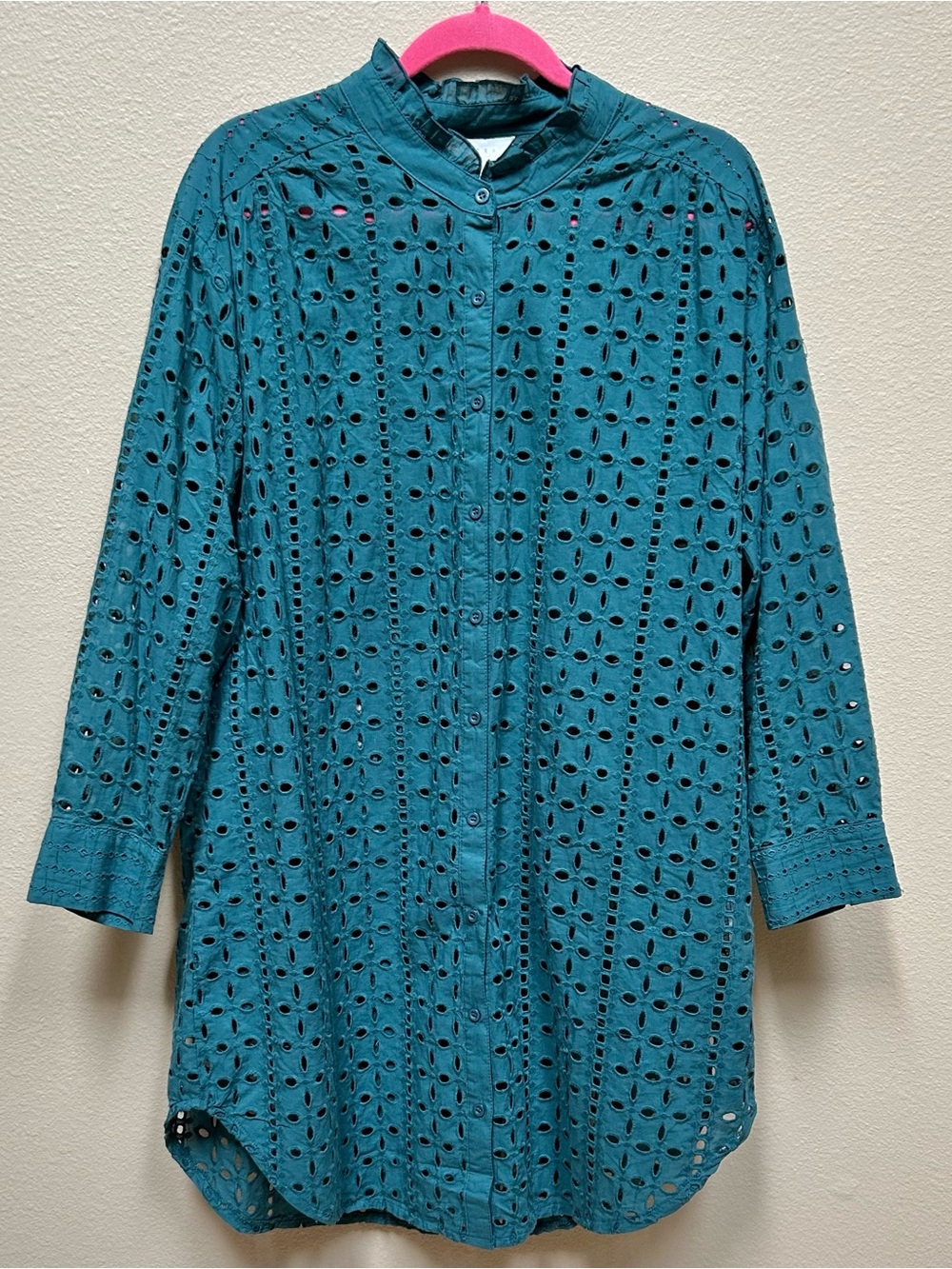 Women's Teal Eyelet Button-Front Tunic